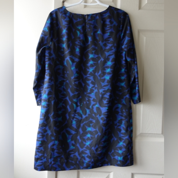 J. Crew Blue and Teal Patterned Long-Sleeve Shift Dress - Picture 4 of 7